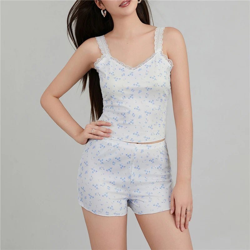 2 Piece Women's Sleepwear Lace Trim Pajama Sets Nightwear Sleeveless - Bubble Girl