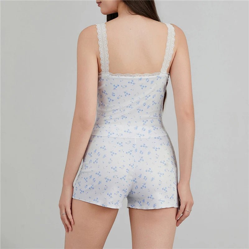 2 Piece Women's Sleepwear Lace Trim Pajama Sets Nightwear Sleeveless - Bubble Girl