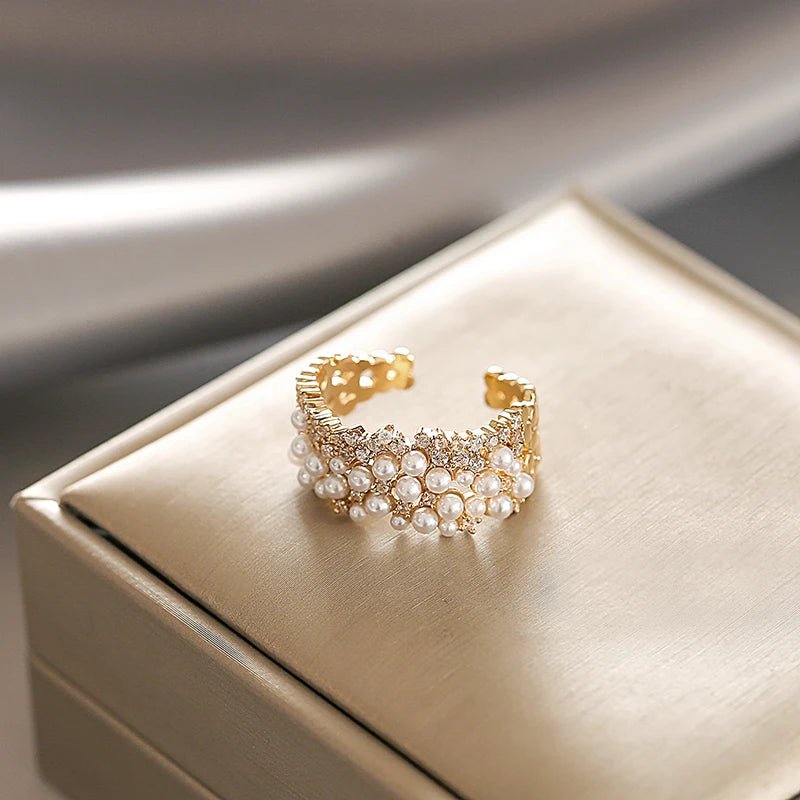 Accessories For Women Zircon Inlaid Pearl Opening Fashion Ring - Bubble Girl