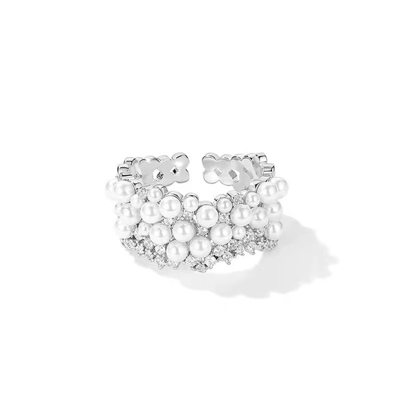 Accessories For Women Zircon Inlaid Pearl Opening Fashion Ring - Bubble Girl