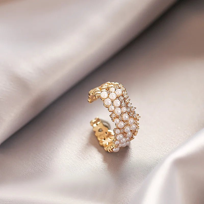 Accessories For Women Zircon Inlaid Pearl Opening Fashion Ring - Bubble Girl