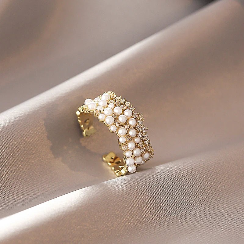 Accessories For Women Zircon Inlaid Pearl Opening Fashion Ring - Bubble Girl