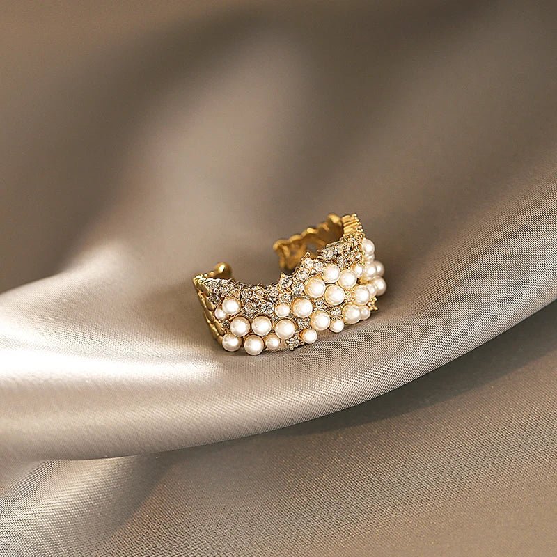 Accessories For Women Zircon Inlaid Pearl Opening Fashion Ring - Bubble Girl
