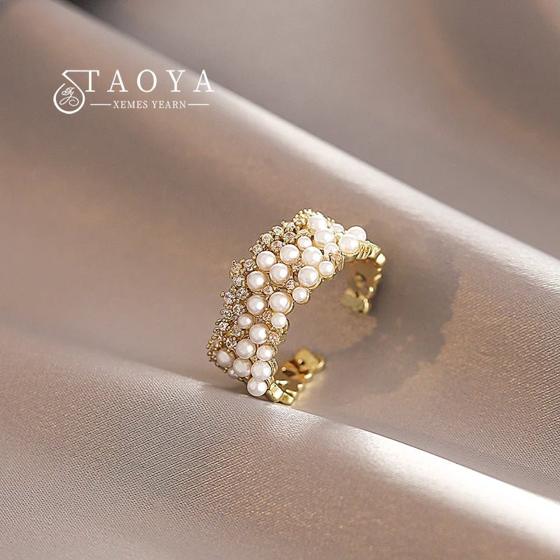 Accessories For Women Zircon Inlaid Pearl Opening Fashion Ring - Bubble Girl
