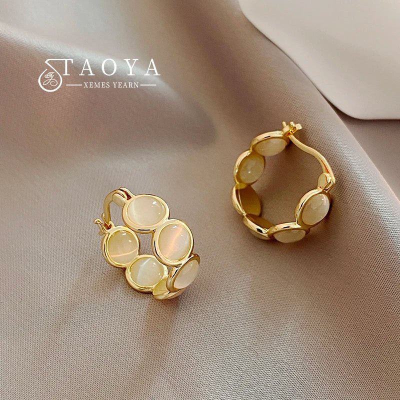 Accessories White and Green Opals Round Hoop Earrings for Women‘s Fashion Jewelry. Luxury - Bubble Girl