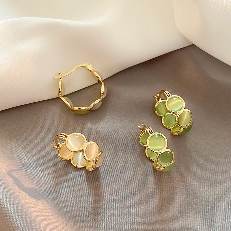 Accessories White and Green Opals Round Hoop Earrings for Women‘s Fashion Jewelry. Luxury - Bubble Girl