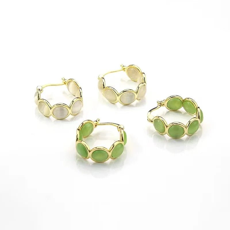 Accessories White and Green Opals Round Hoop Earrings for Women‘s Fashion Jewelry. Luxury - Bubble Girl