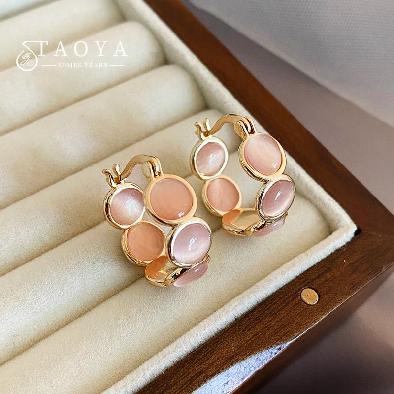 Accessories White and Green Opals Round Hoop Earrings for Women‘s Fashion Jewelry. Luxury - Bubble Girl