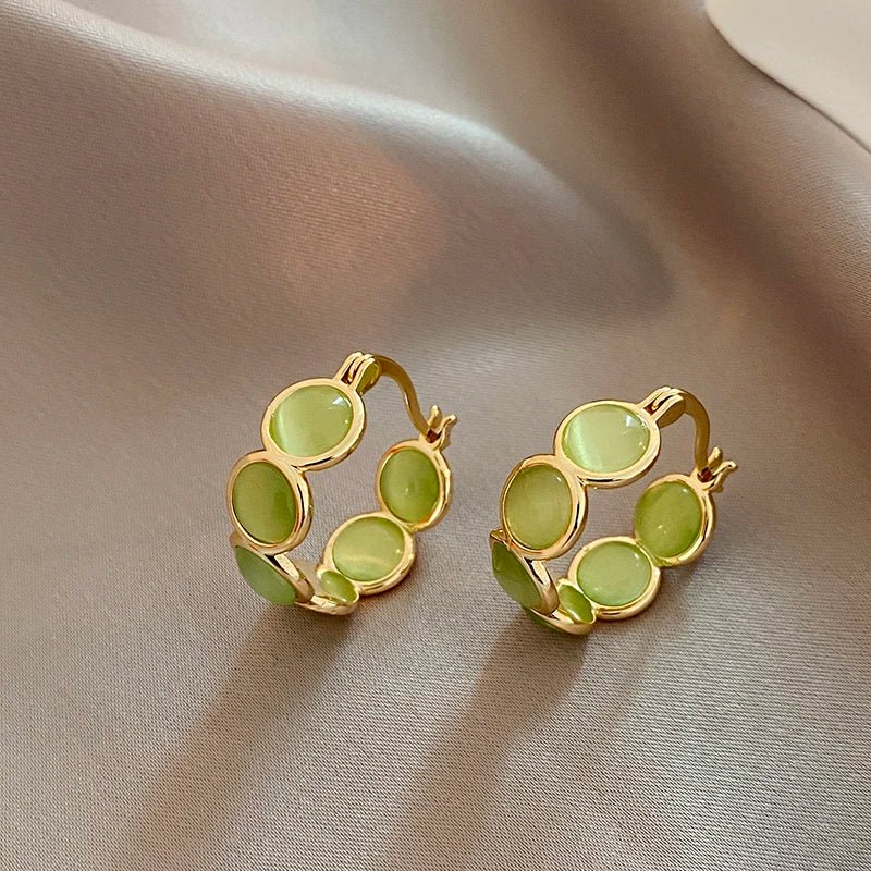 Accessories White and Green Opals Round Hoop Earrings for Women‘s Fashion Jewelry. Luxury - Bubble Girl