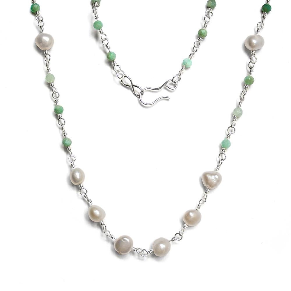 Amazonite & Freshwater Pearl Chain Sterling Silver Necklace - Bubble Girl