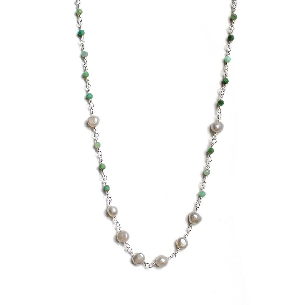 Amazonite & Freshwater Pearl Chain Sterling Silver Necklace - Bubble Girl