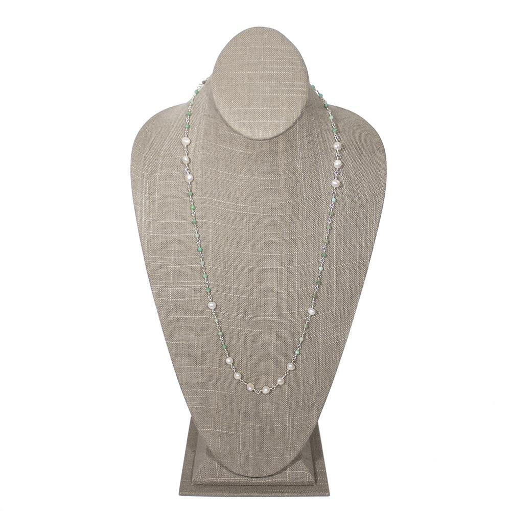 Amazonite & Freshwater Pearl Chain Sterling Silver Necklace - Bubble Girl