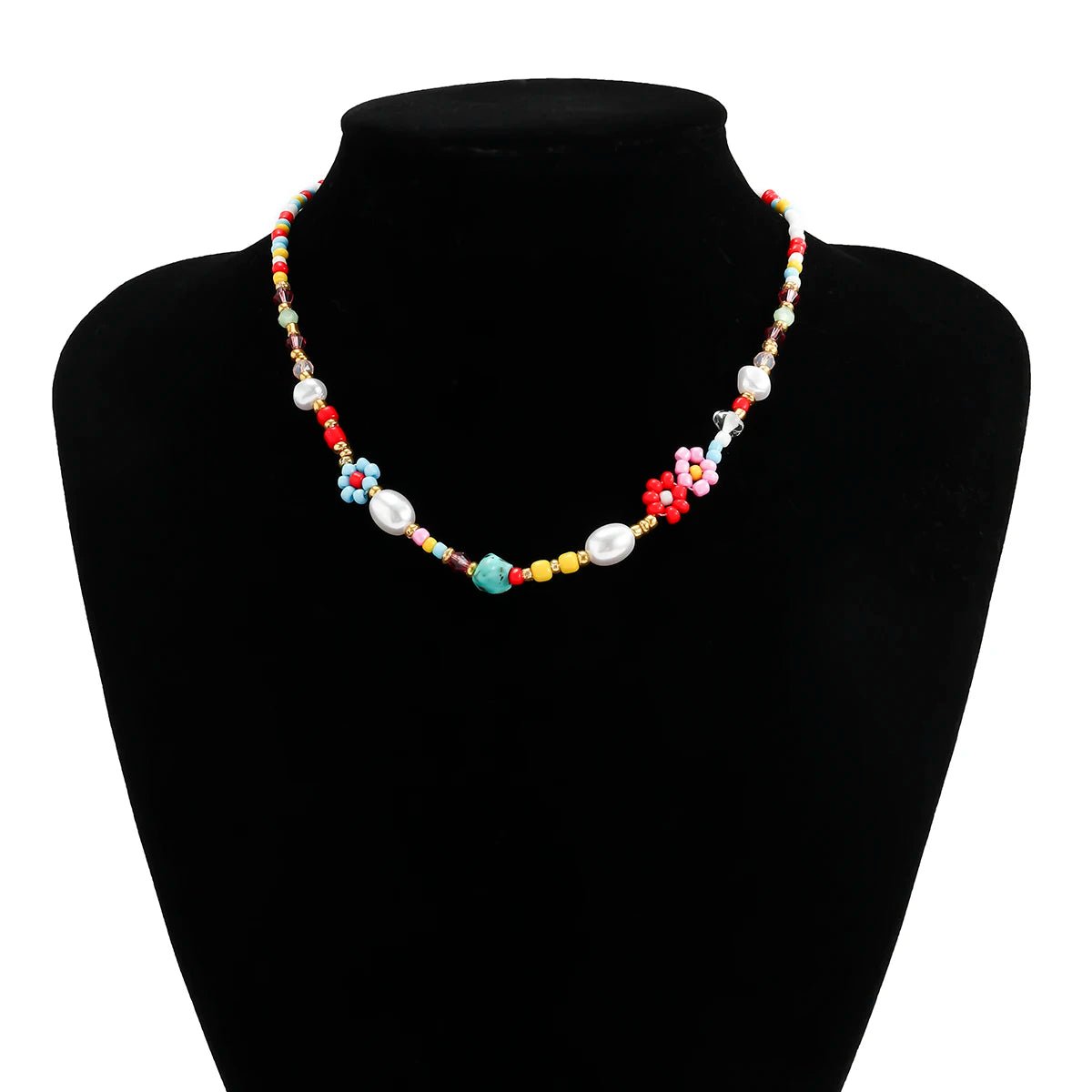 Baroque Simulated Pearls Colorful Flower Chain Necklace Jewelry - Bubble Girl