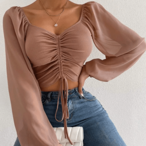 Bell Sleeve Top With Front Tie - Bubble Girl