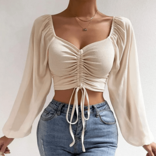 Bell Sleeve Top With Front Tie - Bubble Girl