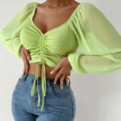 Bell Sleeve Top With Front Tie - Bubble Girl