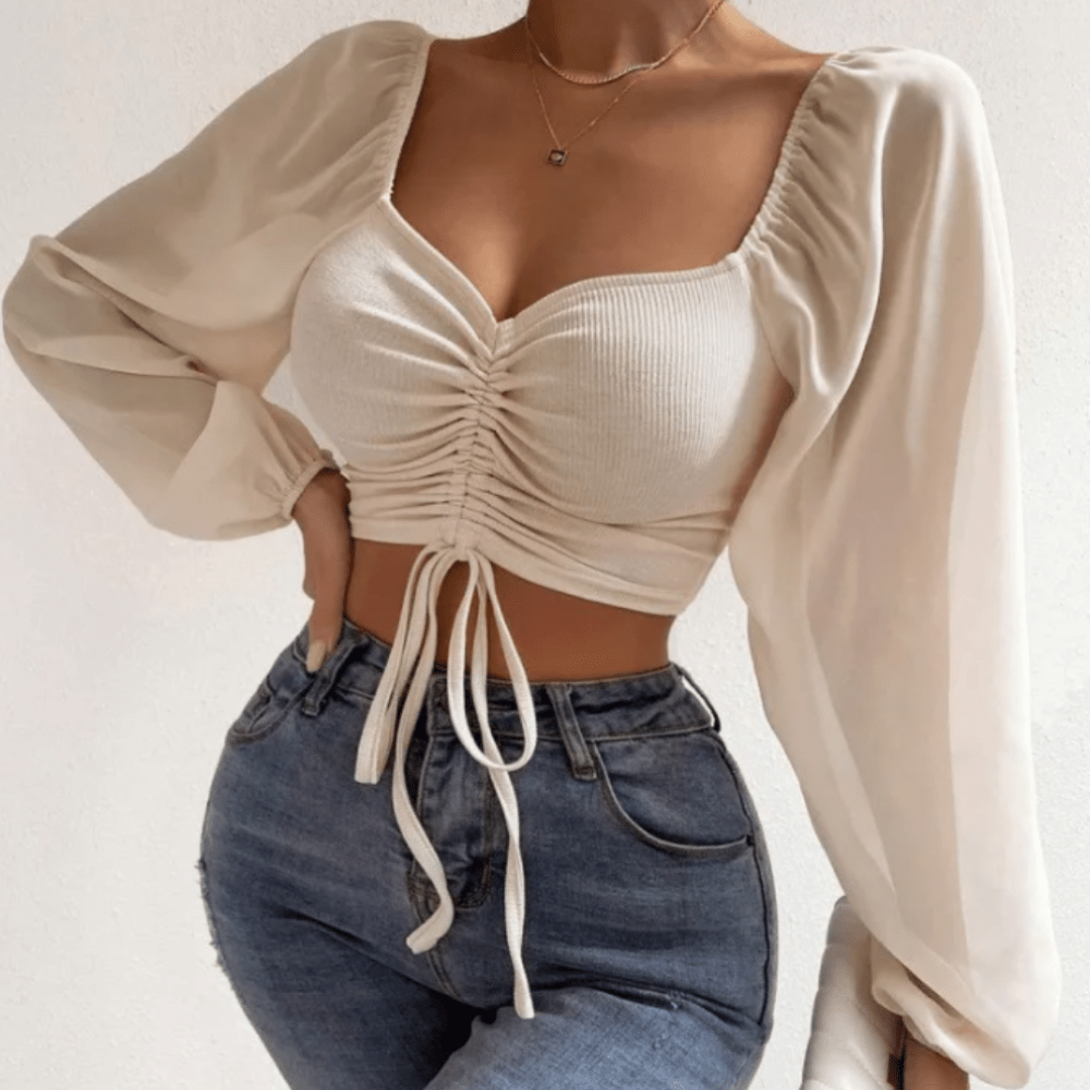 Bell Sleeve Top With Front Tie - Bubble Girl