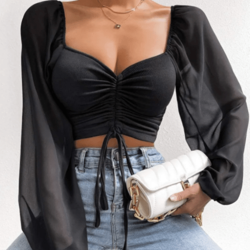 Bell Sleeve Top With Front Tie - Bubble Girl