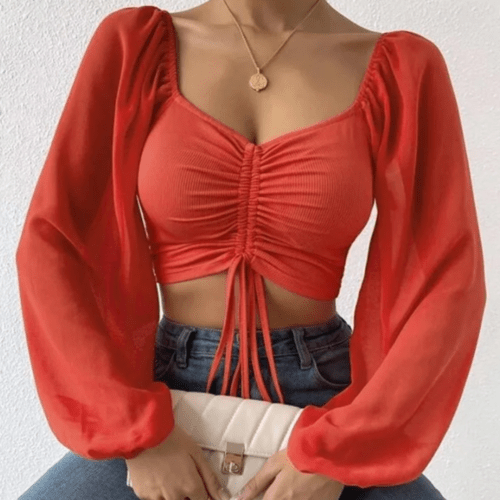 Bell Sleeve Top With Front Tie - Bubble Girl