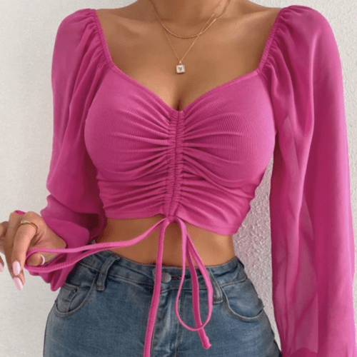 Bell Sleeve Top With Front Tie - Bubble Girl