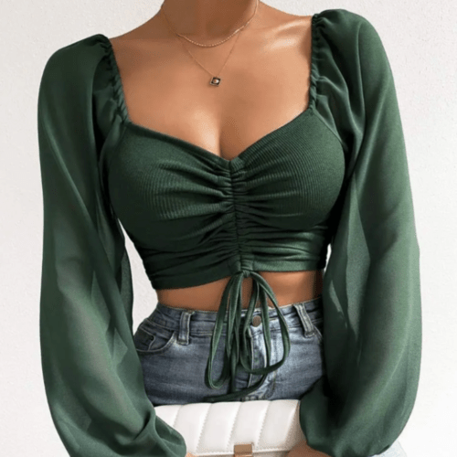 Bell Sleeve Top With Front Tie - Bubble Girl