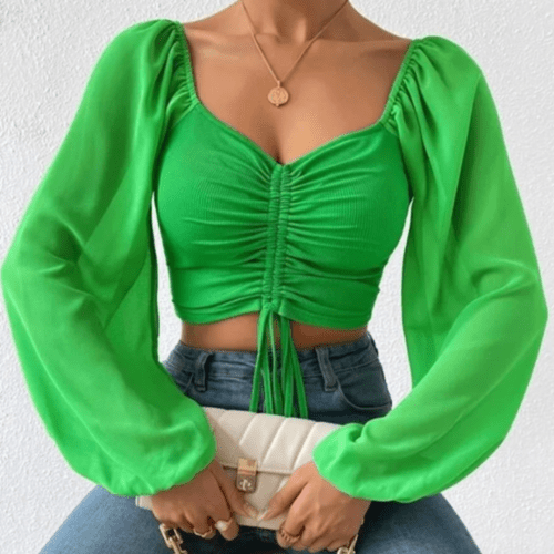 Bell Sleeve Top With Front Tie - Bubble Girl