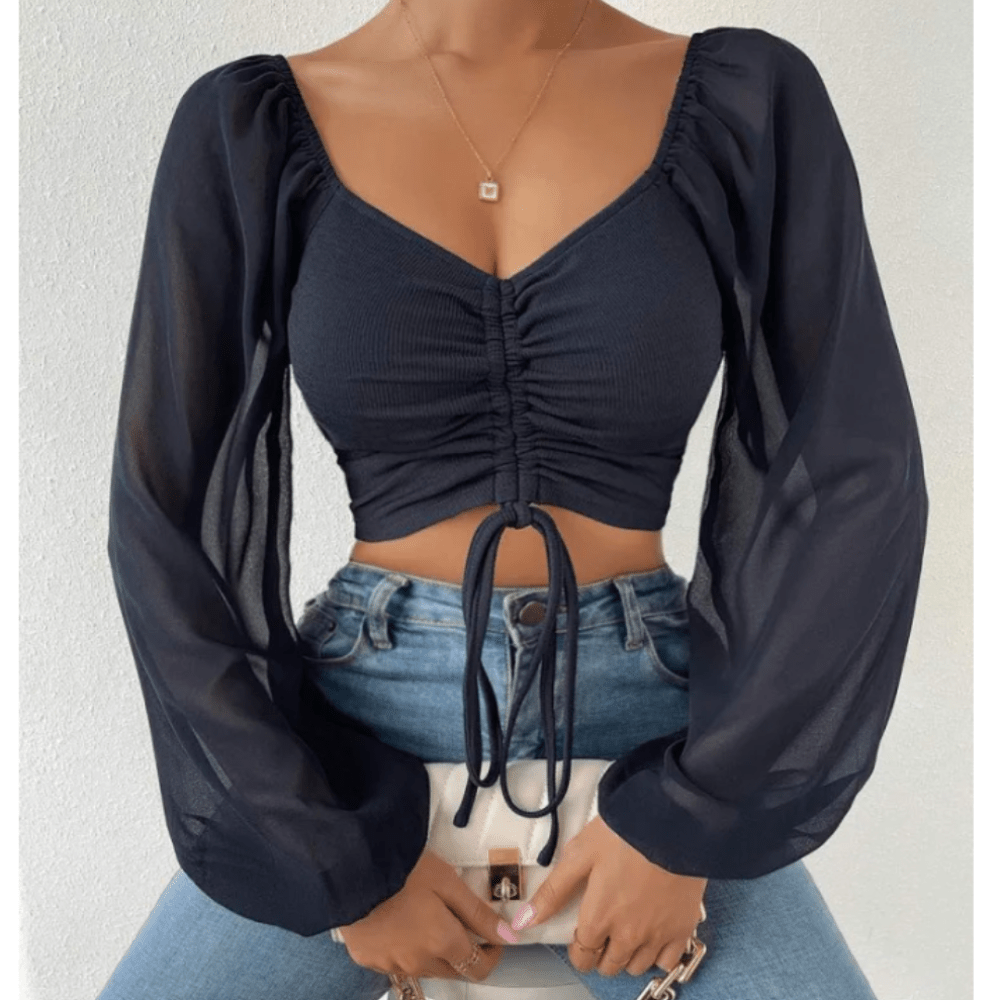 Bell Sleeve Top With Front Tie - Bubble Girl