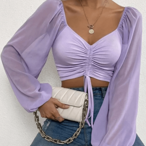 Bell Sleeve Top With Front Tie - Bubble Girl