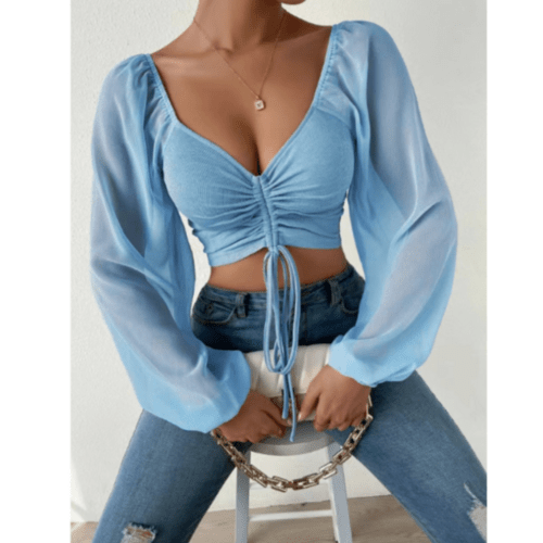 Bell Sleeve Top With Front Tie - Bubble Girl