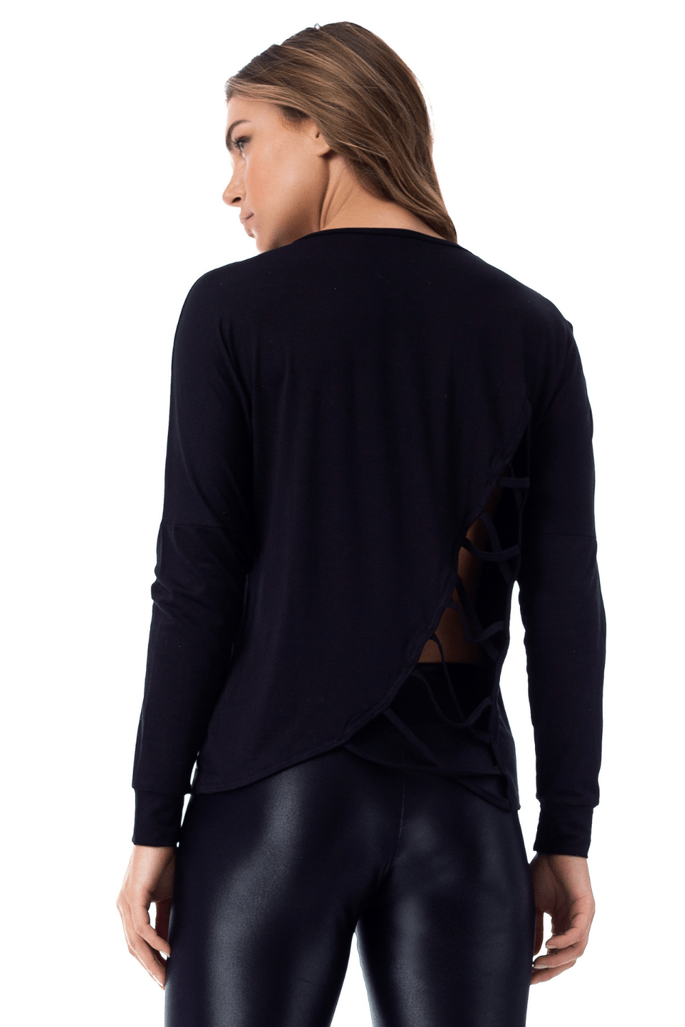 Black Long Sleeve Shirt Crossed Back - Bubble Girl