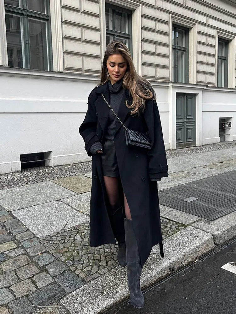 Casual Double - breasted Lapel Oversized Woolen Overcoat Women Chic - Bubble Girl