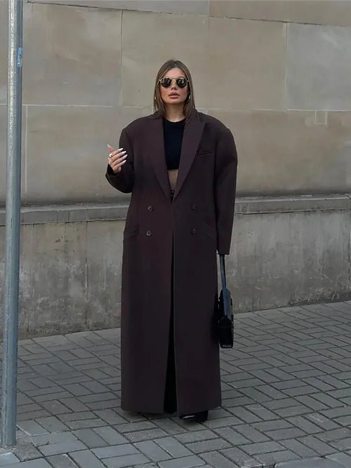 Casual Double - breasted Lapel Oversized Woolen Overcoat Women Chic - Bubble Girl