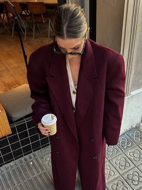 Casual Double - breasted Lapel Oversized Woolen Overcoat Women Chic - Bubble Girl