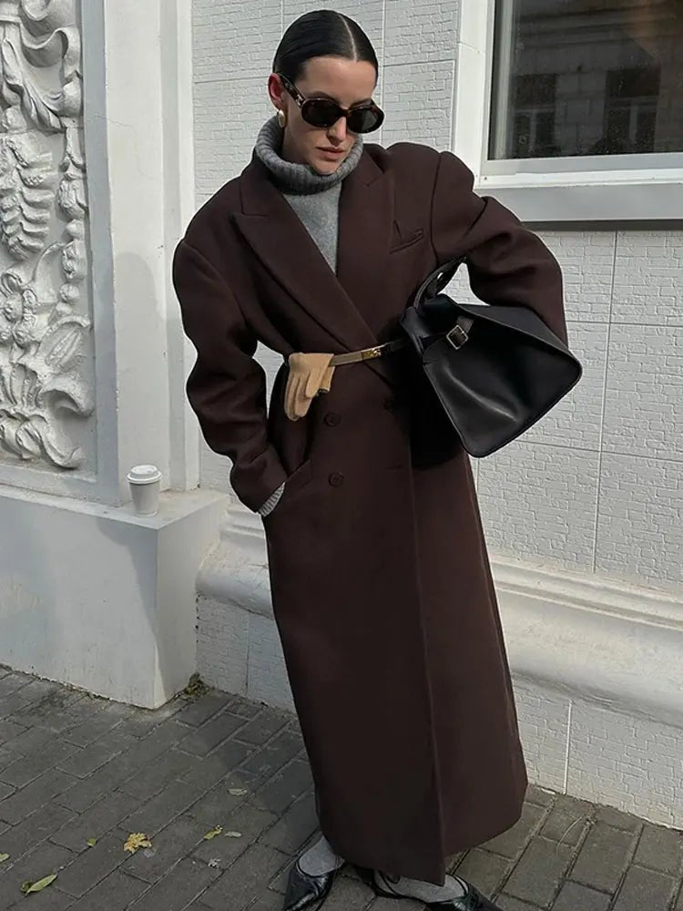 Casual Double - breasted Lapel Oversized Woolen Overcoat Women Chic - Bubble Girl
