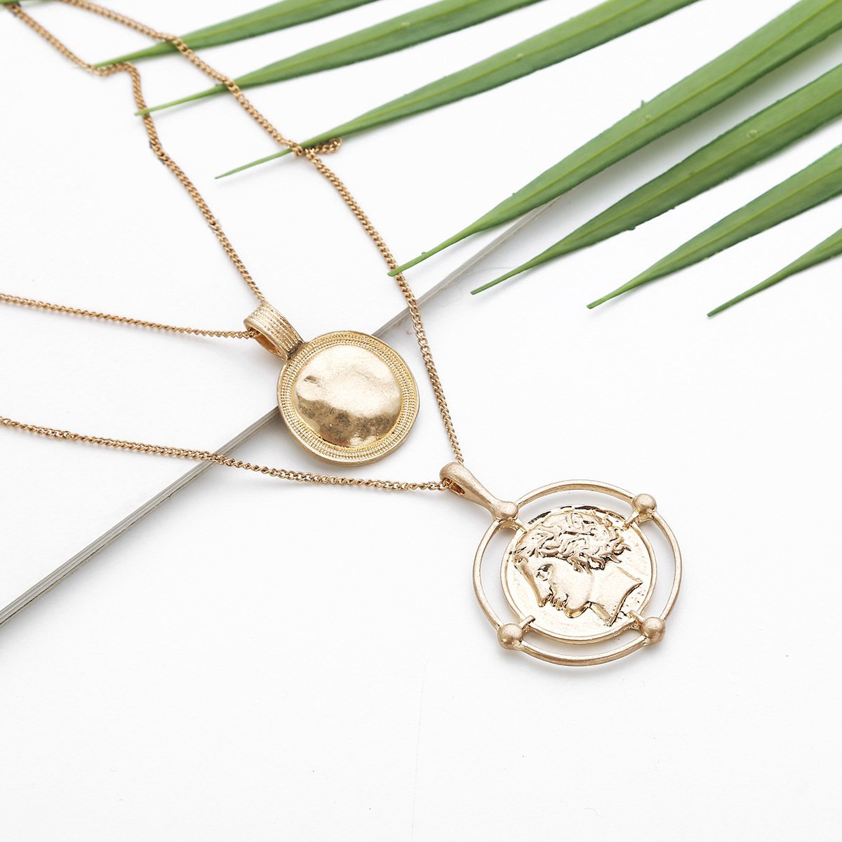 Coin Head Necklace 2 Piece 18K Gold Plated Necklace - Bubble Girl