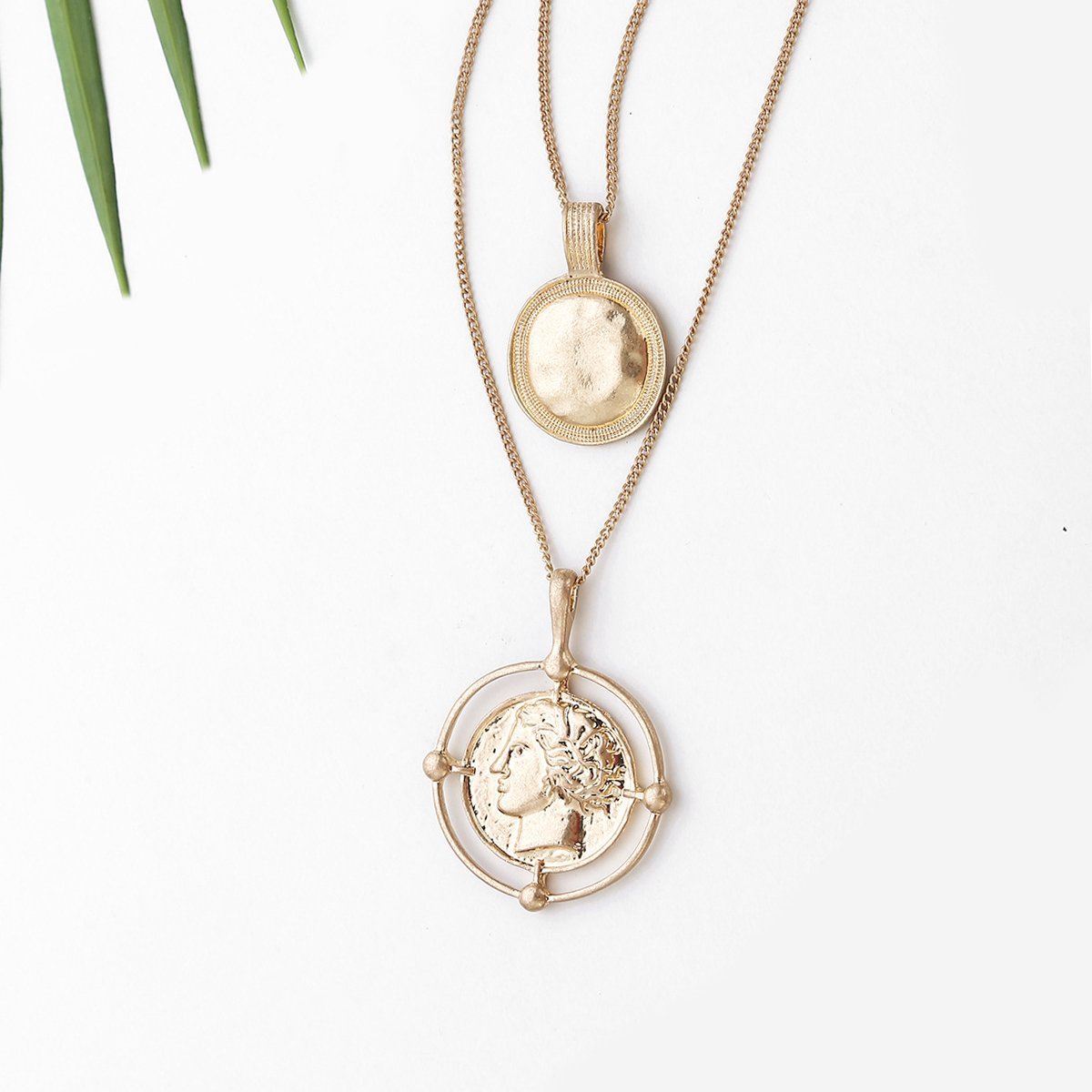 Coin Head Necklace 2 Piece 18K Gold Plated Necklace - Bubble Girl