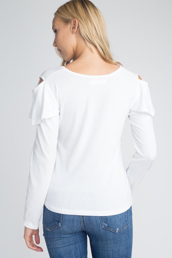 Cold Shoulder Ruffle Long Sleeve Top - Bubble Girl