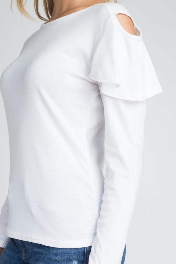 Cold Shoulder Ruffle Long Sleeve Top - Bubble Girl