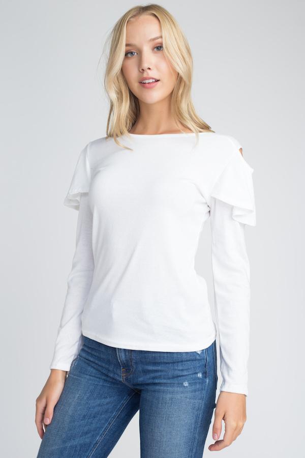 Cold Shoulder Ruffle Long Sleeve Top - Bubble Girl