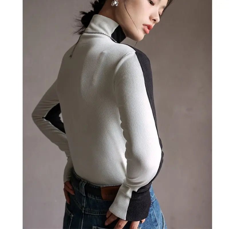 Color Block Soft Turtleneck Long Sleeve - Bubble Girl
