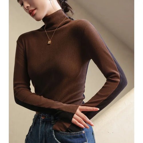 Color Block Soft Turtleneck Long Sleeve - Bubble Girl