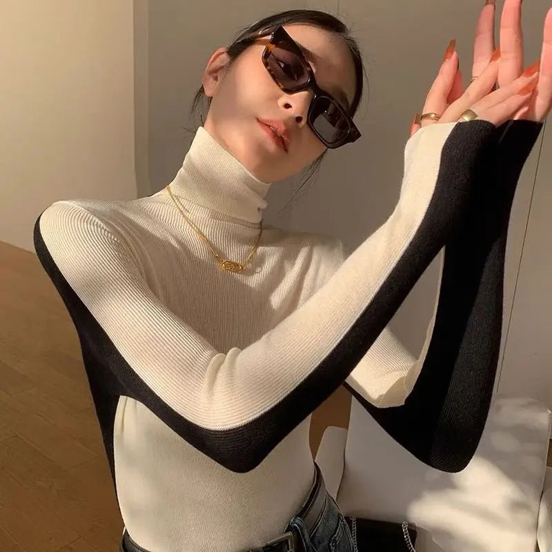 Color Block Soft Turtleneck Long Sleeve - Bubble Girl
