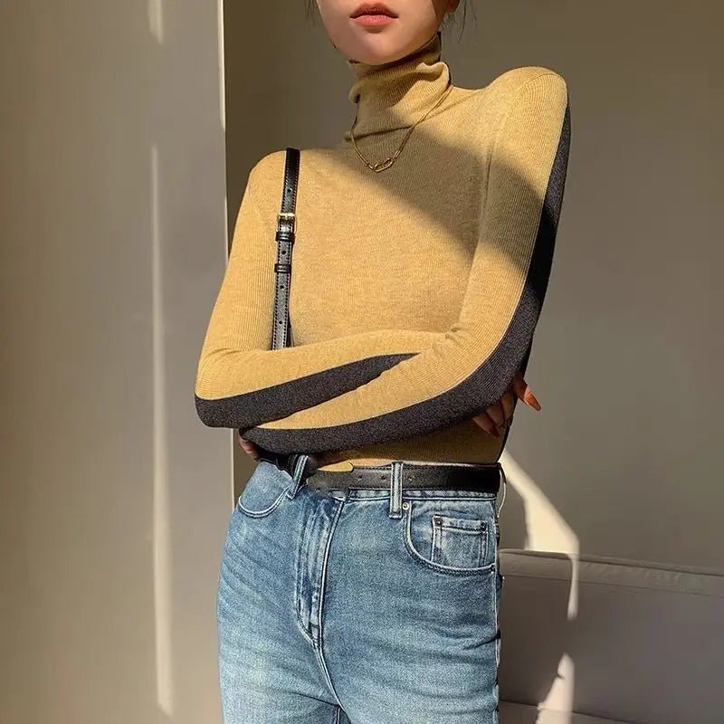 Color Block Soft Turtleneck Long Sleeve - Bubble Girl