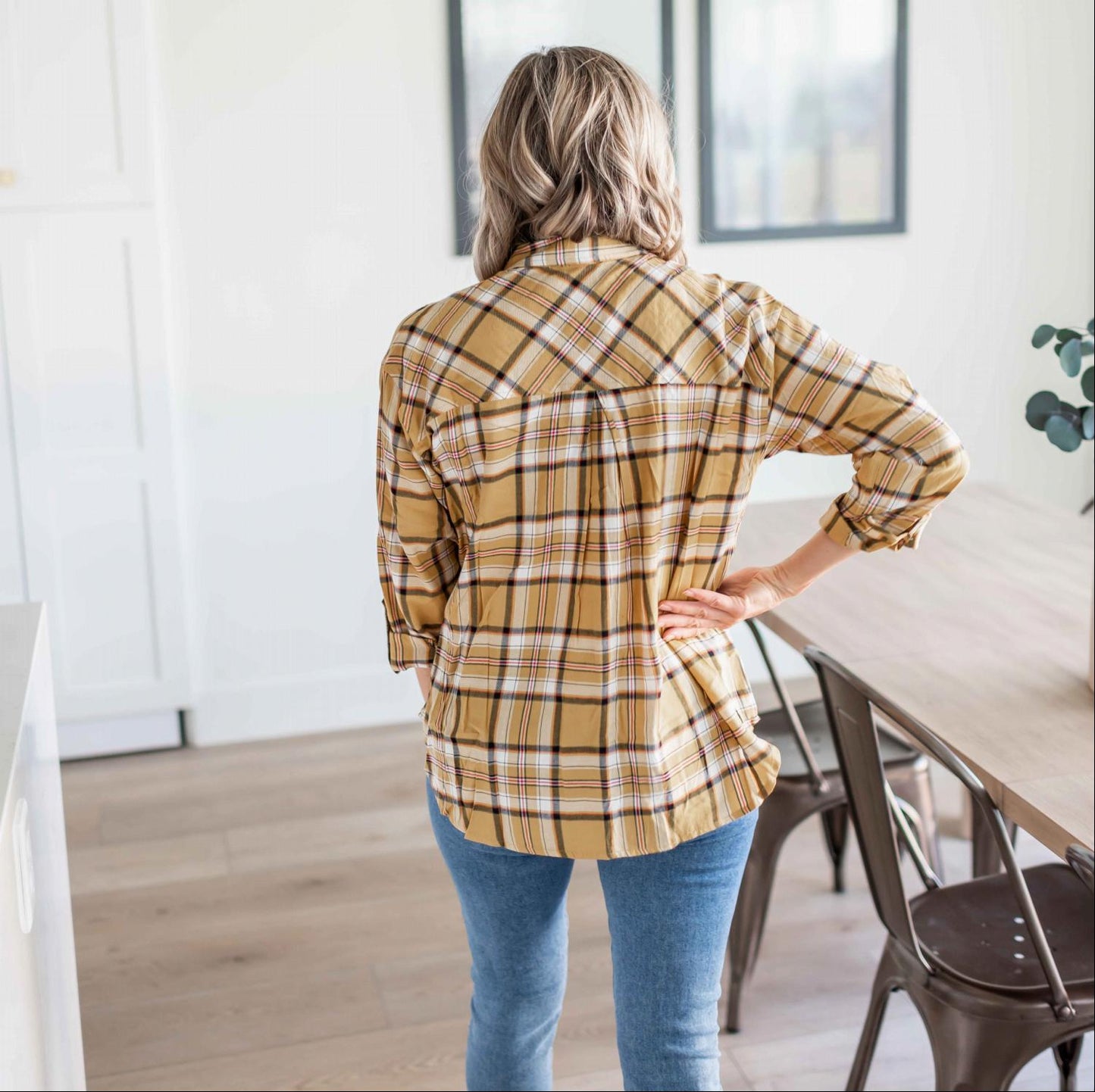 Double Pocket Button - Up Plaid Shirt With Roll - Up Long Sleeves - Bubble Girl