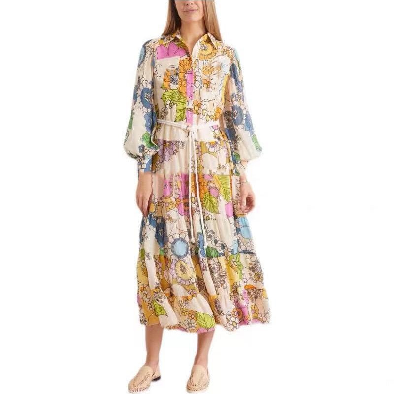 Dress Women Turn - Down Collar Single Breasted L - Bubble Girl