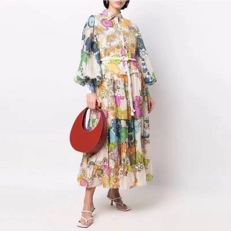 Dress Women Turn - Down Collar Single Breasted L - Bubble Girl