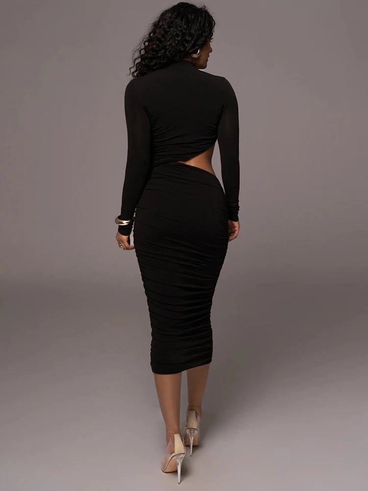 Fashion Club Hollow Out Dresses Women Regular Casual Solid O - neck Long Sleeve - Bubble Girl