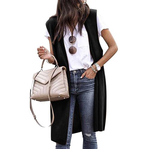 Fashion Women's Vest Sleeveless Open Front Solid Loose Long Outwear - Bubble Girl