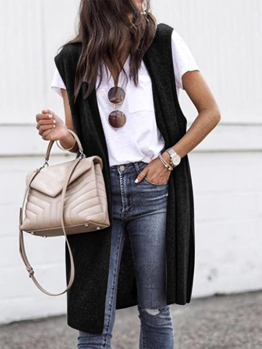 Fashion Women's Vest Sleeveless Open Front Solid Loose Long Outwear - Bubble Girl