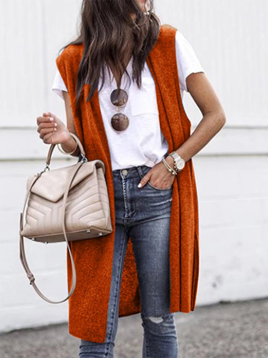 Fashion Women's Vest Sleeveless Open Front Solid Loose Long Outwear - Bubble Girl